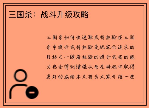 三国杀：战斗升级攻略
