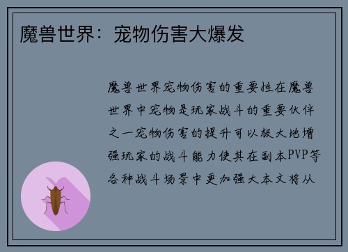 魔兽世界：宠物伤害大爆发